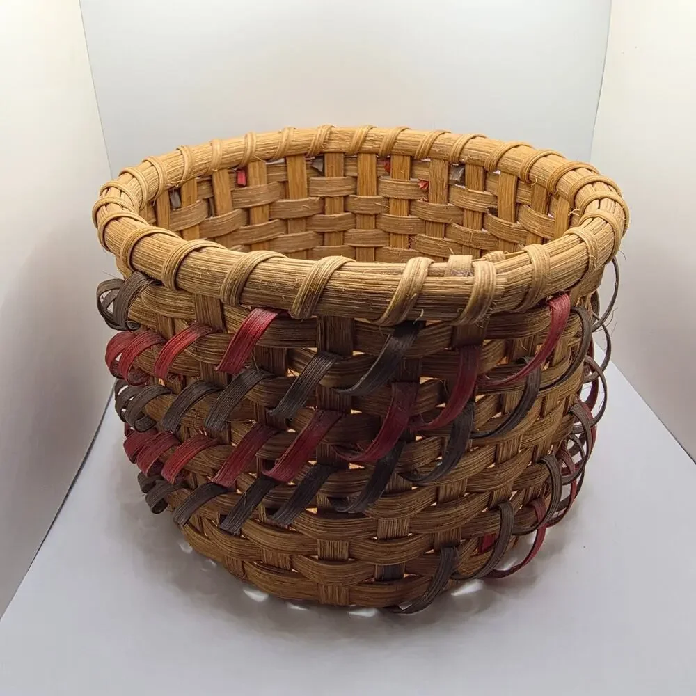 Handwoven Basket Primitive Farmhouse Decor Round Wood Splint Rustic